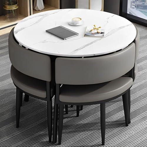 NWRYSM Esszimmertisch Rund Esstisch mit 4 Stühlen Esszimmertische Modern mit Metallgestell Essgruppe Set für 4 Personen Küchentisch Platzsparende Möbel für Esszimmer Wohnzimmer Büro 90x75CM