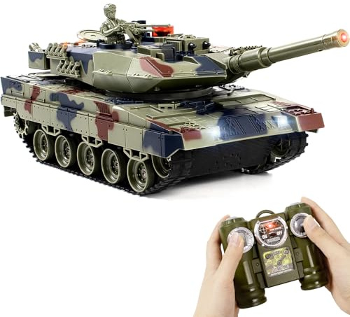 Supdex 1/24 RC Tank, Remote Control Ger Leopard II Army Model Tank with Sound Effects, Lights and Smoke, 2.4G Military Model Toy for Kids, Perfect Birthday for Boys 6+ Years Old