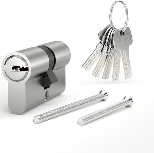AwmnSrman Schließzylinder 30/30,Türzylinder Beidseitig Schließbar, Zylinderschloss mit 5 Schlüsseln, Schließzylinder Beidseitig Schließbar, Euro Messingzylinder Satin Nickel Finish Querlöcher