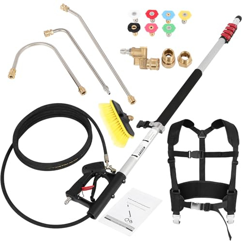 Telescoping Pressure Washer Wand 24FT, Adjustable Power Washer Extension Wand with 7 Spray Nozzles & Brush Head, 4000 PSI Washer Attachment for Gutter Cleaner