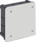 Caja empotrada 200x200mm con tapa y tornillos, ideal para conexiones eléctricas y distribución en instalaciones.
