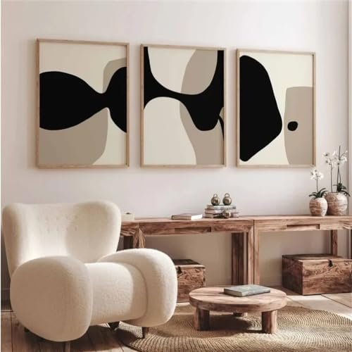 WUHBCZ Set di 3 Dipinti su Tela Astratti Neri e Beige Quadri Nordici Quadri da Parete Neutri Moderni per Soggiorno Ufficio Decorazione Della Casa 50 * 70Cm/20 * 27 Pollici (Senza Cornice)