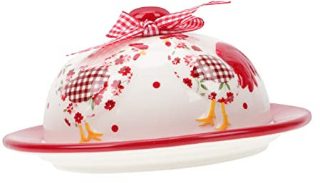 FUNNETOYU Beurrier Délicat Rouge à Fleurs Céramique 3d Relief Plat Pour Beurre Dessert Snack Maison Café