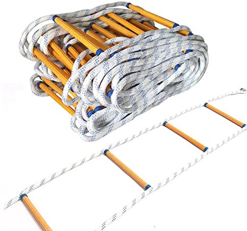 Escalera de Cuerda de Emergencia para Incendios de 5 a 20 m para Seguridad en Interiores y Exteriores. Escalera de Escalada portátil para Juegos, Casas en el árbol y áreas de Juego. 25 m.