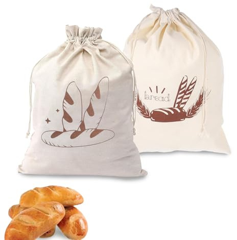 ZhouWei 2 Pezzi Borsa per il pane in Lino, 39×31 cm Sacchetto Pane con Coulisse Sacchetti Salvafreschezza Riutilizzabili Bread Box Interno, per Conservare Frutta Cereali Altri Alimenti