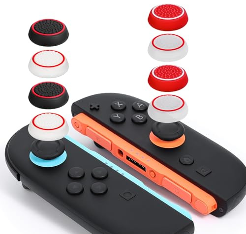 DLseego Tappi Impugnatura per Switch 2,8PCS Design in Silicone con Puntini Borchiati Copertura Joystick,Confortevole Antiscivolo Migliorata Analogico Cappuccio Protettivo,Nero+Rosso