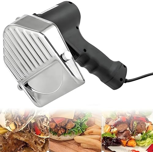 FHRKA Slicer di Carne Kebab Elettrico Portatile, coltelli in Acciaio Inossidabile Commerciali, Coltello per Kebab Spessore 0-8mm (Wired)