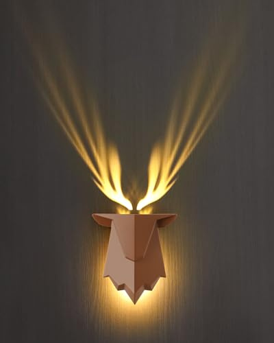 Fuloon Deer Shadow Wall Lamp with Remote Control, 1800mAh Rechargeable Battery Operated Wall Sconces, 3 Levels of Brightness Adjustable, 3 Timing Functions, Suitable for Bedroom,Living Room,Corridor