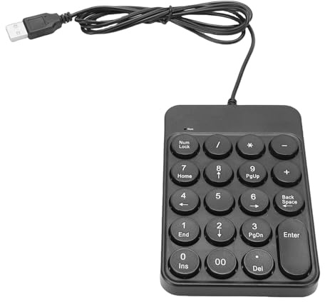 Plyisty Teclado Numérico con Cable USB, 19 Teclas Teclas Redondas Numérico Ergonómico Teclado Portátil de Extensiones de Contabilidad Financiera para Computadora Portátil PC de