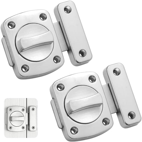 Juego de 2 Pestillo Puerta Giratorio, Cerrojo Seguridad Aleación de Zinc, Instalación Adhesiva Sin Taladrar o con Tornillos, Cerradura Perno Universal para Baño Dormitorio Ventana Muebles, Antióxido