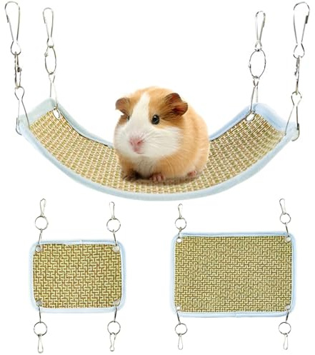 BSITSSS 2 Piezas Hamaca de Paja Tejida,Verano Lecho Hamster Diferentes Tamaños,Cama Refrescante para Conejos Chinchilla Huron Planeador Conejillo de Indias Hámster y Pequeños Animales