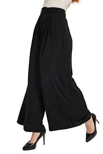 Tronjori Pantaloni da Donna A Vita Alta Casual Pantaloni con Tasche Gamba Larga Pantaloni Lunghi per Ufficio Pantaloni Casual (XL, Nero)