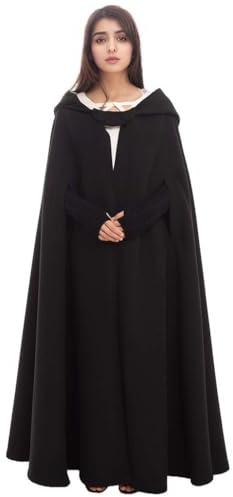 Graceart Medeltida unisex vampyrkappa, gotisk cosplay-kostym, rock med huva, cape, kappa, poncho, Lång svart, One Size Stor
