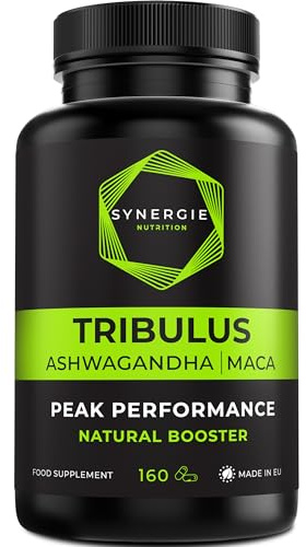 Tribulus Terrestris 1800mg Extracto - 90% Saponinas. Ashwagandha, Maca Negra 20:1, Zinc, Ca y Vit D 160 Cápsulas de Synergie Nutrition