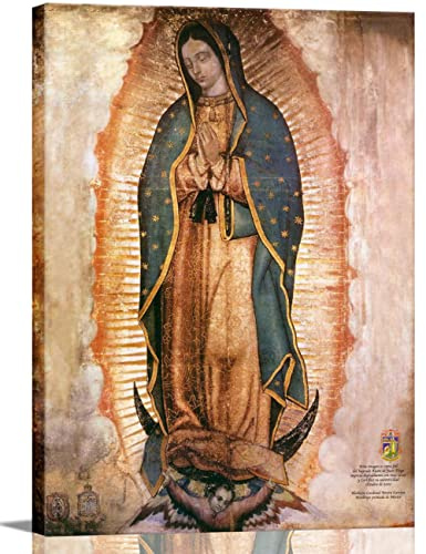 AKOTAC Mexico Our Lady of Guadalupe Portrait Canvas Wall Art Decor Religious Catholic Poster Prints Picture for Altar Living Room Bedroom Decoration,Lamina enmarcada de Nuestra Señora de Guadalupe