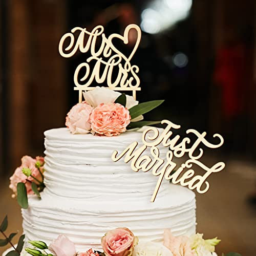 2 Pièces Décorations de Gâteau Rustique en Bois Topper de Gâteau de Fiançailles et Mr et Mrs pour Mariage