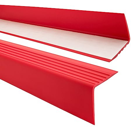 Profilé d'escalier en plastique PVC antidérapant – Profil d'angle autocollant – Dimensions : 50 x 50 mm – Couleur : rouge – Longueur : 90 cm