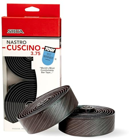 SILCA Cuscino Lenkerband Rennrad | Superklebriges, extra dickes Lenkerband | 2,5 mm und 3,75 mm dick | Kit mit extra dünner Butterfly-Klemmenabdeckung und Aluminium-Endstopfen – Schwarz