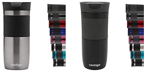 Contigo Byron Snapseal Travel Mug, Stainless Steel Thermal Mug, 470 ml, Gunmetal & Byron Snapseal Travel Mug, Stainless Steel Thermal Mug, Vacuum Flask, Leakproof Tumbler, 470 ml, Matte Black