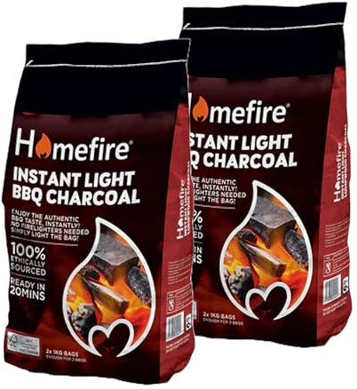 Instant Light Lumpwood Charcoal for BBQ - Pack of 4 x 1kg Instant Light Lumpwood Charcoal Grill Bags with Topline Card for Outdoor Barbecues, Fire Pit, Camping BBQs