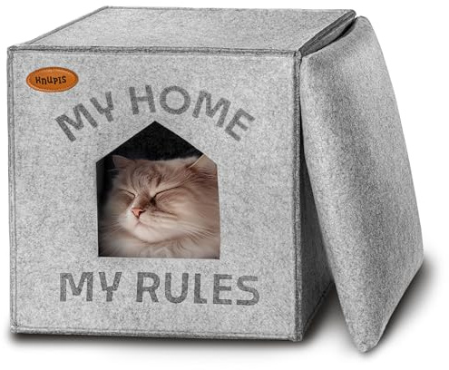 Knupis Cat Cave - Passar Till Kallax-Hylla - Tillverkad Av Miljövänligt Filtmaterial - Med Kudde - Halkfri Botten - Katthåla Perfekt För Att Sova, Gömma Sig Och Vila - Mörkgrå