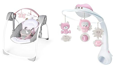 Ingenuity, Balancelle compacte pour bébé Flora la licorne, 6 vitesses de balancement, 3 réglages de minuterie & INFANTINO 3 in 1 Projector Musical Mobile - Convertible mobile, table and cot light