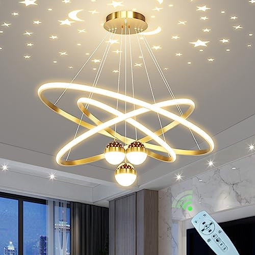 LED Pendelleuchte Esstischlampe Dimmbar Insellampe Modern Esstisch Hängeleuchte Esszimmer Hängelampe mit Fernbedienung Chic Ring Design Büro Kronleuchter Küchen LED Wohnzimmer Deckenleuchten (Golden)…