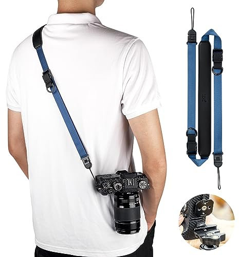 JJC Camera Shoulder Strap Quick Release Sling Strap for Canon Sony Nikon Fuji Mirrorless Cameras, Adjustable Camera Neck Belt Cross Body Strap with Quick Release Plate, Load Capacity 176lbs (BLUE)