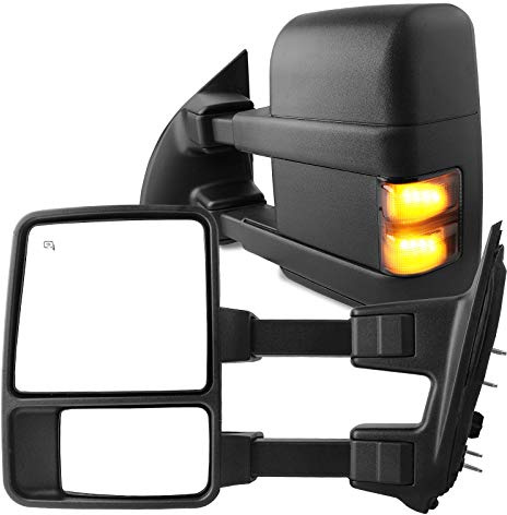 YITAMOTOR Towing Mirrors Compatible with 2008-2016 Ford F250 F350 F450 F550 Super Duty, Power Heated LED Turn Signal Manual Folding Telescoping Smoke