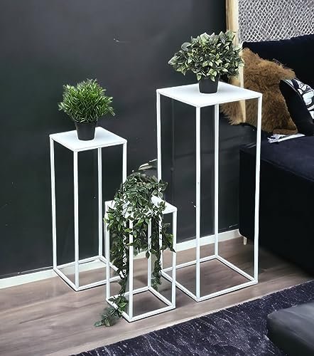 DanDiBo Blumenhocker Metall Weiß Eckig 3er Set Blumenständer Beistelltisch 96484 Blumensäule Modern Pflanzenständer Pflanzenhocker