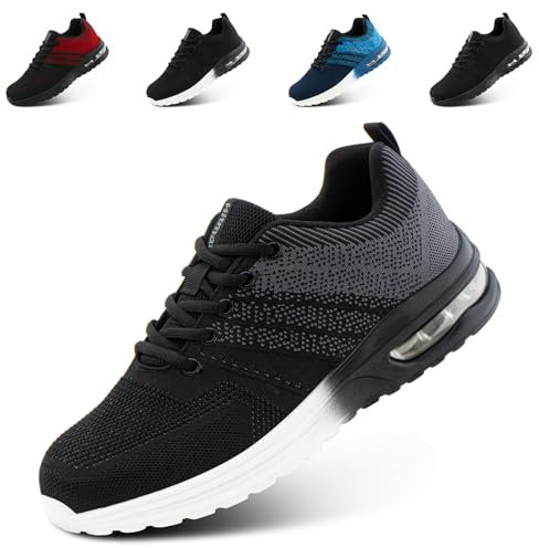 Hitmars Sportschuhe Herren Turnschuhe Laufschuhe Damen Running Sneaker Sport Schuhe Straßenlaufschuhe Luftkissen Atmungsaktiv Gym Tennis Grau EU 44