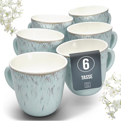 Ibiza Set of 6 Stoneware Mugs - Modern, Dishwasher, and Microwave-Safe - Stylish Coffee Mug Set - Coffee Cup - Cool Tea and Coffee Mug Set - Pure Living in Beige-Blue