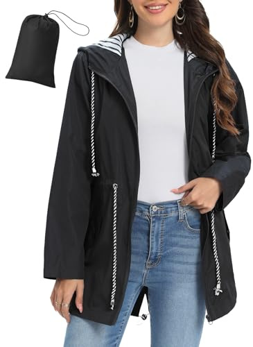 UMIPUBO Chubasquero Mujer Impermeable Chaqueta Ligera al Aire Libre Chaqueta de lluvia Plegable para Primavera y Verano con Capucha