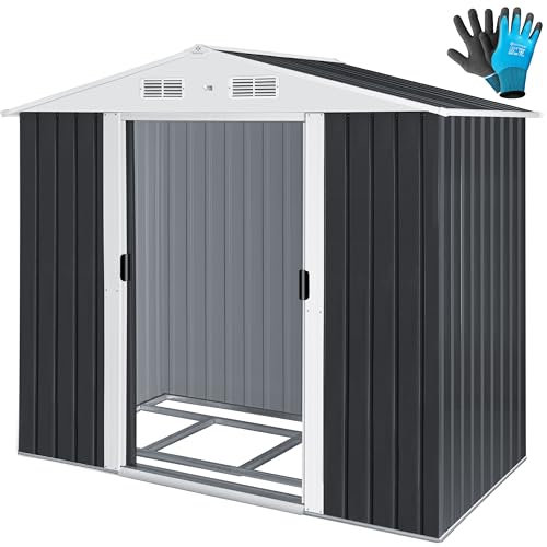 KESSER® Abri de Jardin XL en métal de 4,2 m³ avec Fondation, Gants de Travail, 182 x 118 x 186 cm, 2 Portes coulissantes, Abri à Outils, Armoire, Toit à pignon, abri de Jardin, Anthracite