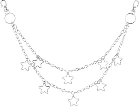 KALIONE Hip Hop Hosenkette Jean Chain Star Punk Layered Schlüsselanhänger Silber Taschenkette Niedliche Geldbörsenkette für Männer und Frauen
