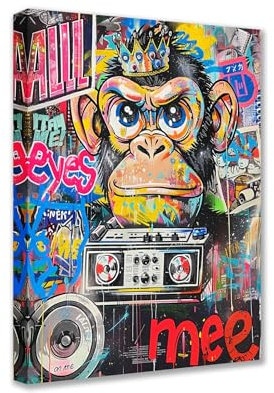 Tucocoo Bunte Bilder für Wohnzimmer, Banksy-Affen-Gemälde, 1 Stück, Leinwanddruck, Graffiti, Tier, Straße, Pop-Wandkunst, modernes Kunstwerk, Heimdekoration, Giclée-gerahmt, aufgespannt, fertig zum
