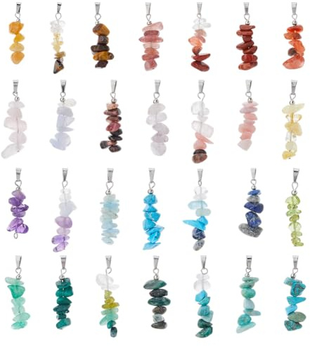 SUPERFINDINGS 56Pcs 28 Styles Natural Gemstone Charm Natural Stone Pendants Bulk Mixed Gemstone Pendants Chakra Crystal Pendants Irregular Stone Beads Charm, Hole: 6x3mm