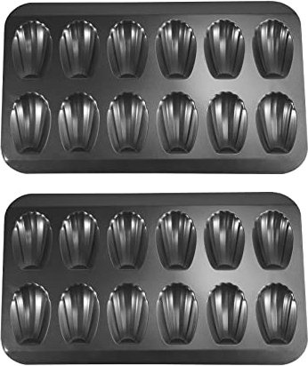 Fangxuee 2 Paquetes de Moldes Antiadherentes Madeleine, 12 Moldes para Hornear con CáScaras, Moldes de Chocolate Antiadherentes para Horno Negro