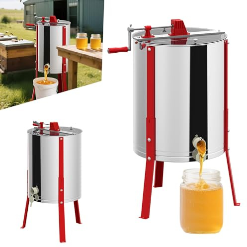 ACXIN Essoreuse à miel en acier inoxydable 4 alvéoles Ø 48 cm Extracteur manuel de miel pour apiculteurs amateurs et professionnels Pieds réglables Capacité 15-20 kg Accessoire apiculteur Miel avec