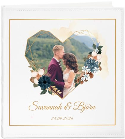 Maverton Einsteckalbum mit Aufdruck für 500 Fotos - Fotoalbum zum Einstecken 10x15 cm - 33x33cm - Weiß - personalisierte Geschenke zur Hochzeit - Hochzeitsgeschenk für Brautpaar