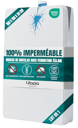 Coprimaterasso Integrale Impermeabile con Zip 160 x 190 x 20 cm, Antiacaro