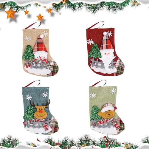 LIMEOW Set di 4 Pezzi 23*16cm Calze Natalizie da Appendere, Calze Natale Personalizzate, Calze Befana Vuote Adatto Come Decorazione Natalizia per Camino, Albero di Natale, Parete, Scale e Così Via