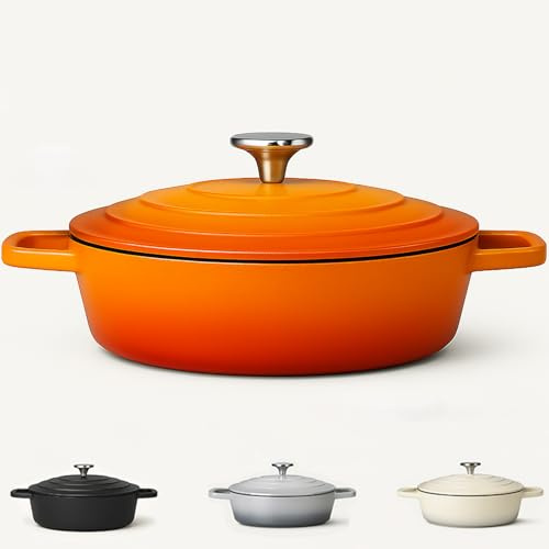 Casserole Dish with Lid Medium 4L, 28cm – Lightweight Cast Aluminium Casserole Pan Shallow Induction Hob & Oven Safe, Durable Non-Stick Cooking Pot Stew, Roast (Orange, 28cm - Shallow)