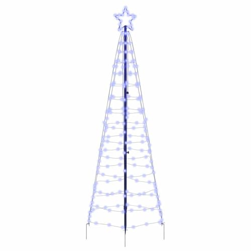 ACAGALA Albero di Natale a LED con picchetti, 250 cm, 390 LED, a forma di cono, per esterni, con stella, illuminato, albero di Natale con picchetti, decorazione natalizia, piramide luminosa, blu