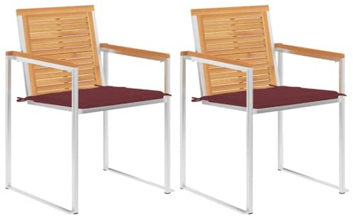 Hoopleep Trädgårdsstolsset 2 st. Teak i massivt trä, vinröd, 60 x 56 x 85 cm, utomhus matrumsstolar för terrass, rostfri, hållbar