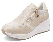 QUEEN HELENA Baskets hautes avec compensées pour femme X34-37, beige, 35 EU