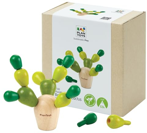 PlanToys® Mini Balancing Cactus | Montessori Wooden Toy for Toddlers | STEM Game for Fine Motor Skills, Logic & Coordination | Eco-Friendly Educational Toy for Kids Ages 3+