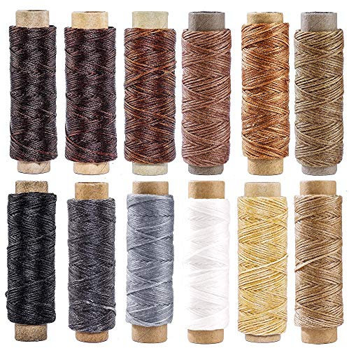 Nähgarn 360 Meter 150D Leder Nähen Wachsfaden für Lederhandwerk DIY Nähen Handwerk 12 Farben, Jeder von 30 Meter