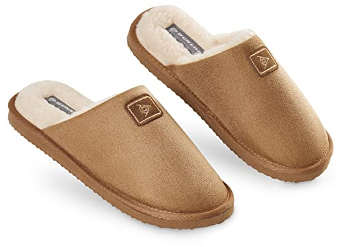 DUNLOP Chausson Homme, Pantoufles Mémoire de Forme Intérieur Extérieur, Semelles Antidérapantes | Chaussons Mixte Adulte Hiver | Cadeau Homme Original Utile Detente (43 EU, Marron)