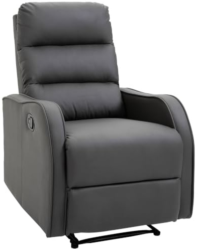 HOMCOM Sillón Relax Reclinable Manual hasta 160° 65x89x100 cm Gris | Sillón Relax, Tapizado en PU, Reposapiés Retráctil, Acolchado Grueso, Butaca Reclinable, Para Salón, Dormitorio